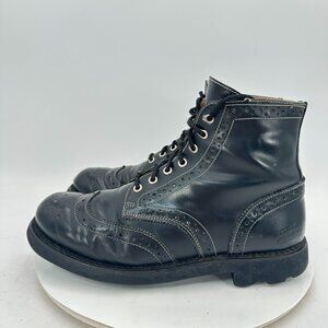 John Fluevog Men Size 10 Black Leather Brogue Wingtip Lace Up Ankle Boot